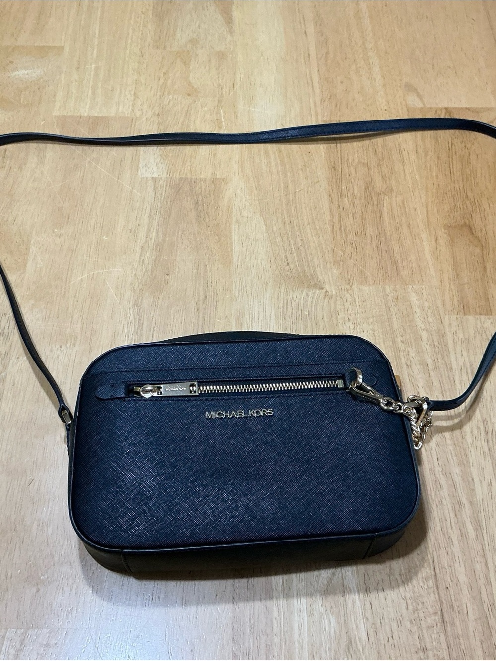 Michael Kors Dark Blue Saffiano Crossbody Camera Bag